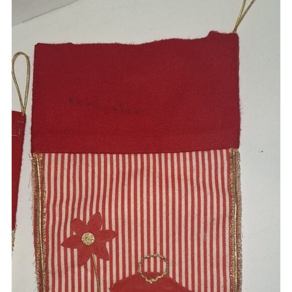 Lot Of 2 Handmade Felt Xmas Stockings Pixies Fairies Red White - Picture 9 of 16